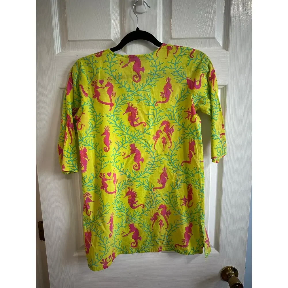 Gretchen Scott Designs Girls Cover Up Tunic Top Cotton Sz 10/12 Seahorses